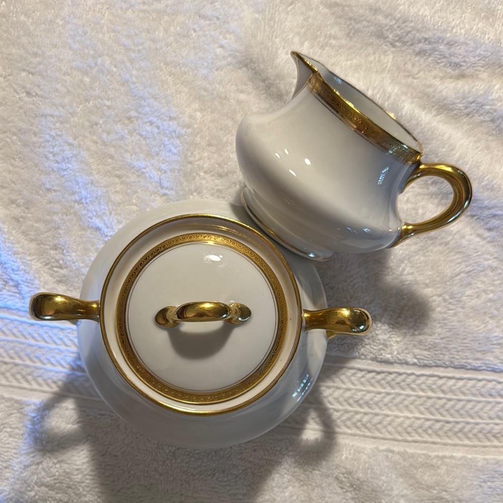 Elegant White and Gold Sugar and Cream Tea Set